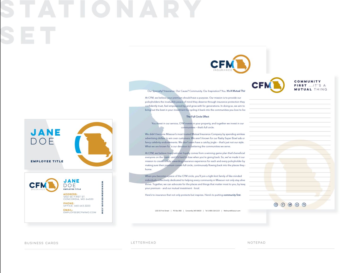 CFM Insurance stationery set